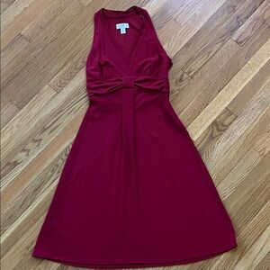 LOFT Sleeveless V-Neck Midi Dress in Burgundy